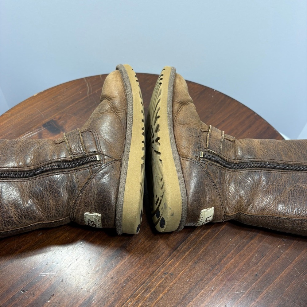 UGG Kensington Snow Boots Girls Size 13 Brown Leather Sherpa Lined Zip Winter - Picture 5 of 7